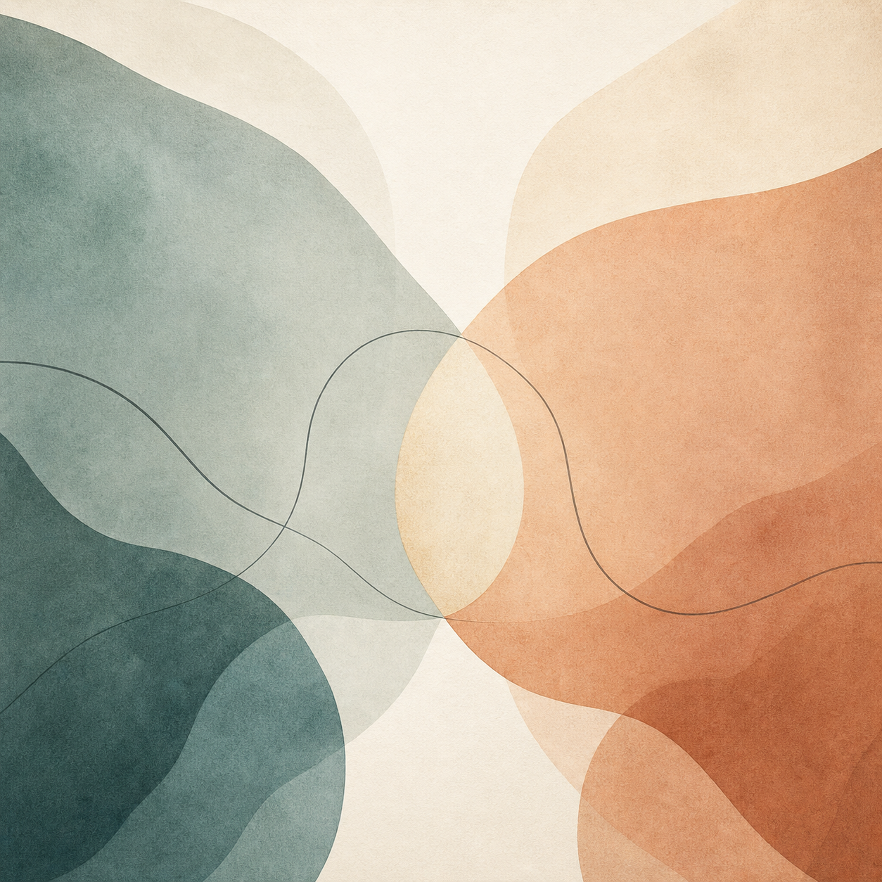 Abstract overlapping shapes suggesting connection and shared space